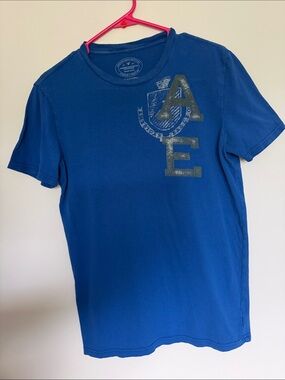 American Eagle Outfitters Athletic Fit Blue Graphic Crest Tee